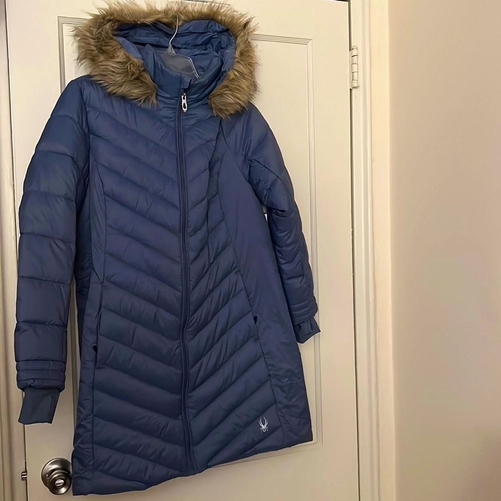 Spyder blue long puffer size: L